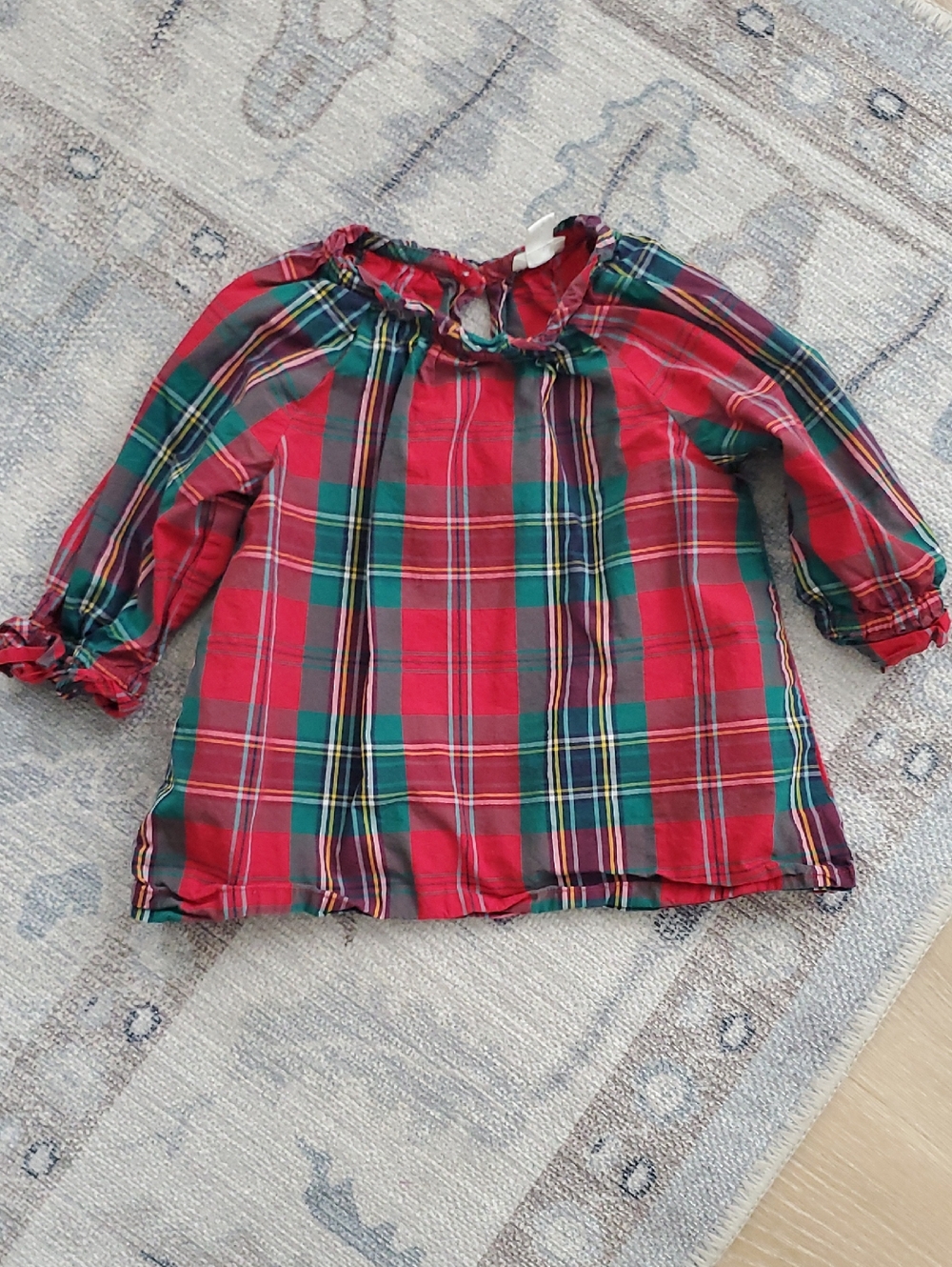 Crewcuts Toddler Girls Holiday Red Green Plaid 3/4 Sleeve Top Shirt Sz3